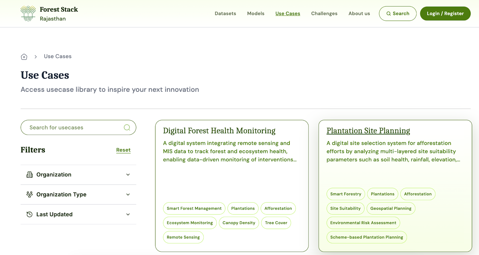 Use cases listing page
